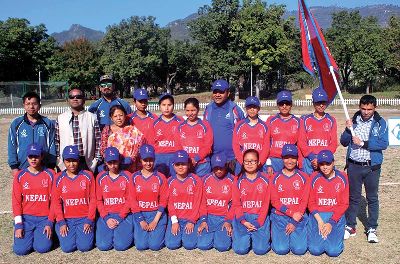 Nepali team members pose for a group photo after the fourth match of the International Women’s Blind Cricket Series against Pakistan in Islamabad on Sunday. Photo Courtesy: NSJF