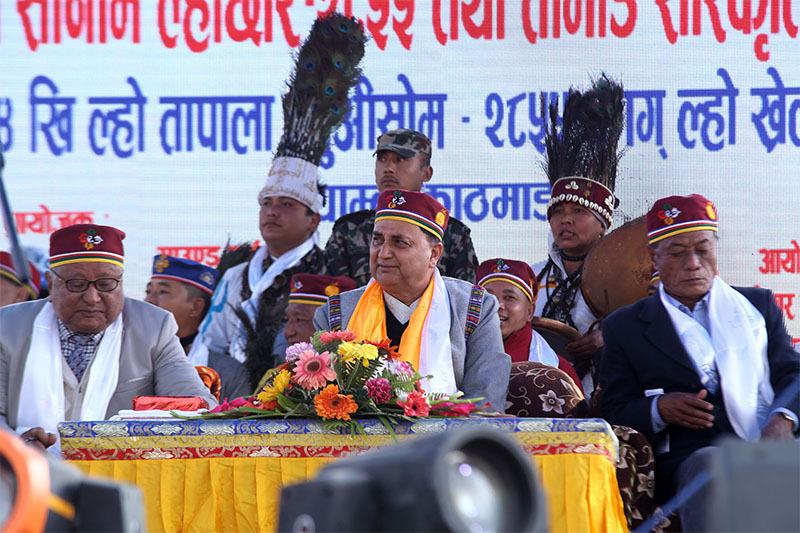 Minister for Defence Ishwor Pokharel (centre) attends Sonam Lhosar festival in Kathmandu, on Tuesday, February 05, 2019. Photo: RSS