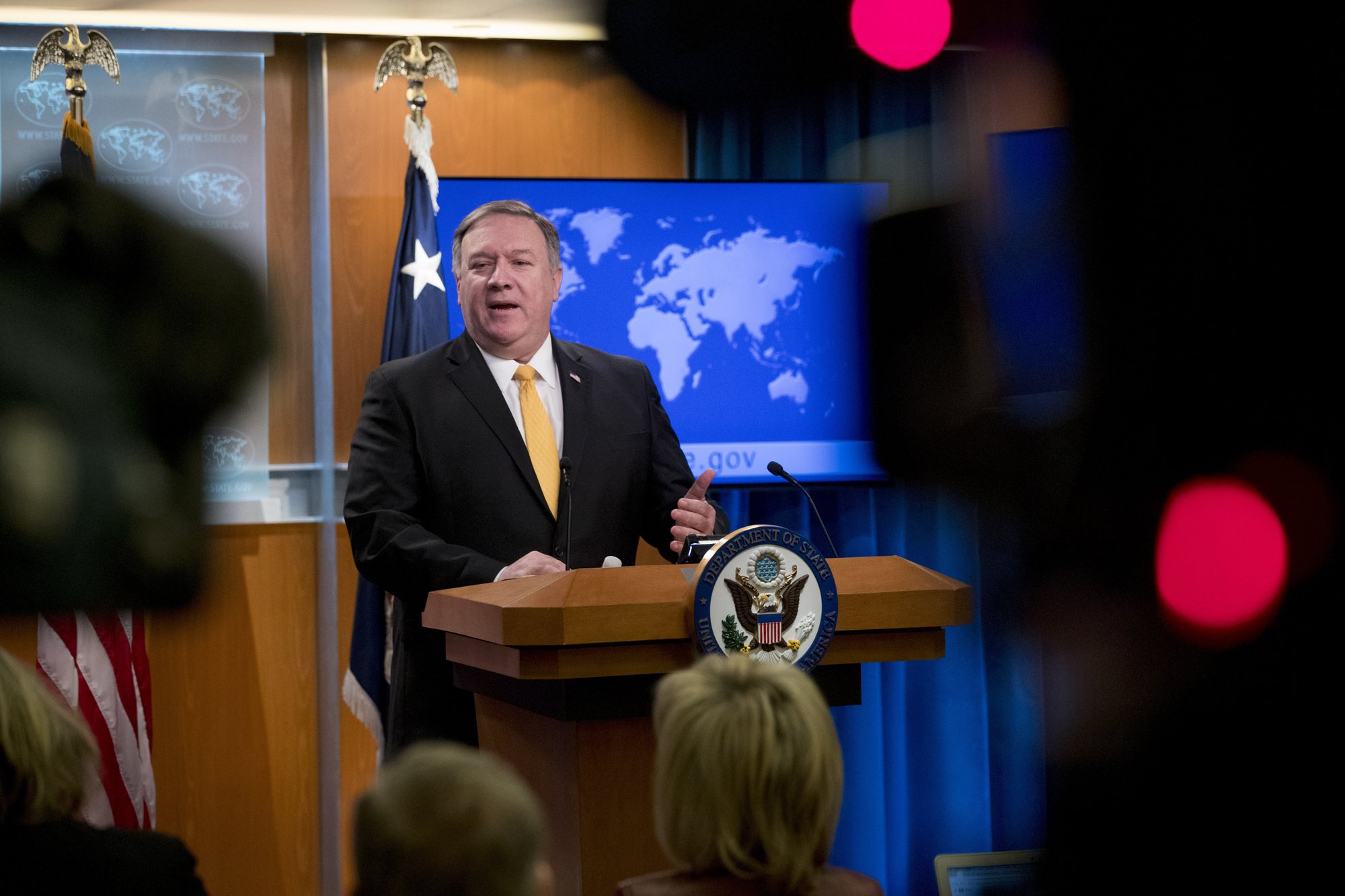 Secretary of State Mike Pompeo speaks at a news conference at the State Department in Washington, on Friday, Feb. 1, 2019. Photo: AP