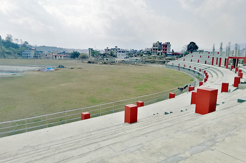 A veiw of the under-construction Mulpani Cricket Stadium, in Kathmandu, on Tuesday, February 19, 2019. Photo: Shuvam Dhungana/THT Online