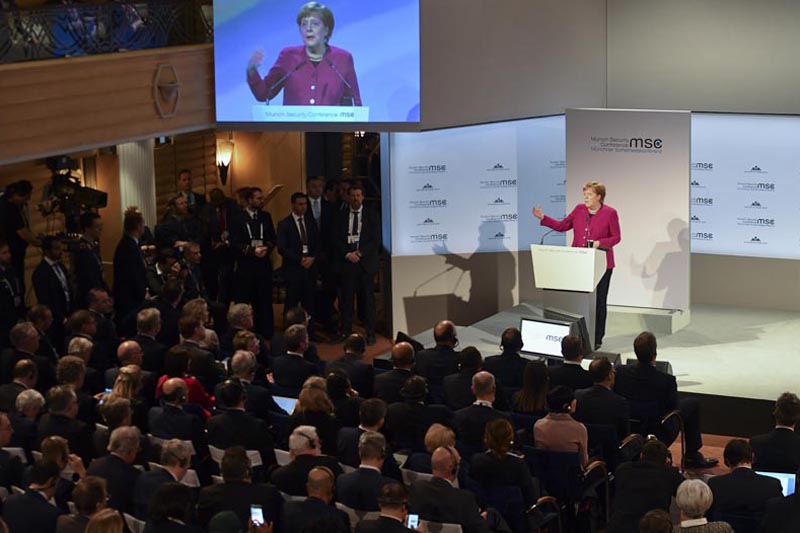 German Chancellor Angela Merkel delivers her speech during the Munich Security Conference in Munich, Germany, Saturday, February 16, 2019.Photo: AP