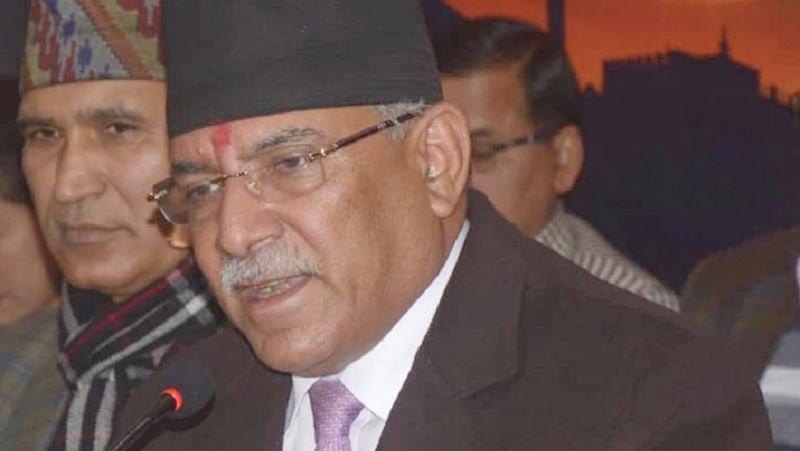 Nepal Communist Party (NCP) Co-chair Pushpa Kamal Dahal attends a programme organised to celebrate Peopleu2019s War Day, at the Party headquarters in Dhumbarahi, Kathmandu, on Wednesday, February 13, 2019. Photo: Pushpa Kamal Dahal's secretariat