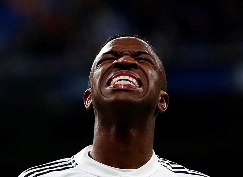 Real Madrid's Vinicius Junior reacts during the La Liga Santander match between Real Madrid and Deportivo Alaves, at Santiago Bernabeu, in Madrid, Spain, on February 3, 2019. Photo: Reuters