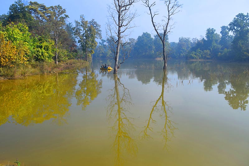 Tourists enjoy boating at Satkhaluwa Lake in Bardiya Municipality-9 of Bardiya district, on Saturday, February 23, 2019. Photo: RSS