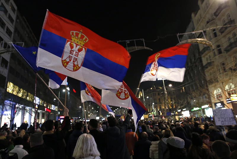 A protest march against populist President Aleksandar Vucic in Belgrade, Serbia, Saturday, February 16, 2019. Photo: AP