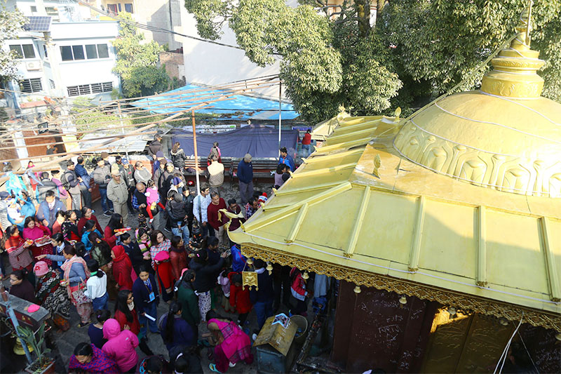 People throng Nil Saraswati Temple during Shree Panchmi, in Kathmandu. Photo: RSS