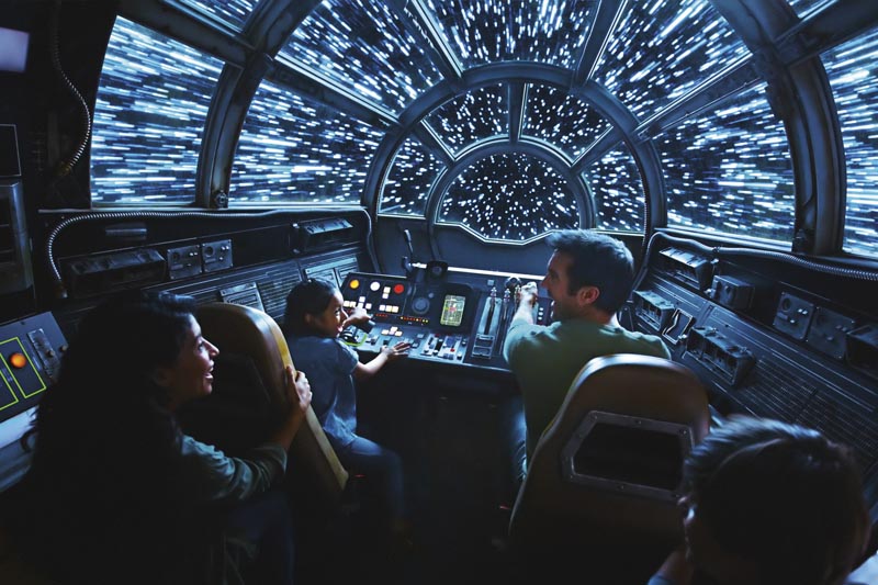 This rendering released by Disney and Lucasfilm shows people on the planned Inside Millennium Falcon: Smugglers Run attraction, part of Star Wars: Galaxy's Edge a 14-acre area set to open this summer at the Disneyland Resort in Anaheim, California, then in the fall at Disneys Hollywood Studios in Orlando, Florida. Photo: Disney Parks/Lucasfilm via AP