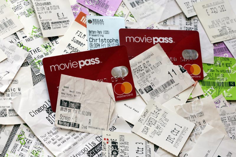 This photo shows Movie Pass debit cards and used movie tickets in New York as on August 23, 2018. Photo: AP/File