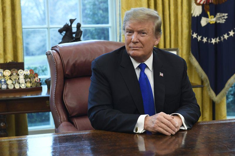 FILE - In this Friday, Feb. 22, 2019, file photo, President Donald Trump listens during his meeting with Chinese Vice Premier Liu He in the Oval Office of the White House in Washington. Photo: AP