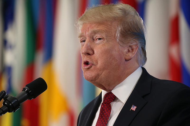 US President Donald Trump delivers remarks to foreign ministers from the Global Coalition to Defeat ISIS at the State Department in Washington, US, on February 6, 2019. Photo: Reuters