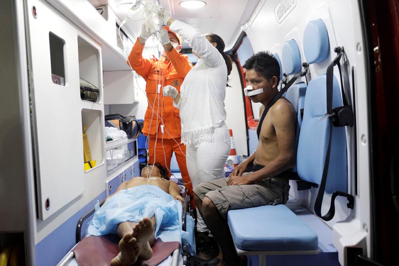 An ambulance carrying indigenous people wounded during clashes in Venezuela are seen at a hospital, at the border between Venezuela and Brazil, in Pacaraima, Roraima state, Brazil, February 22, 2019. Photo: Reuters