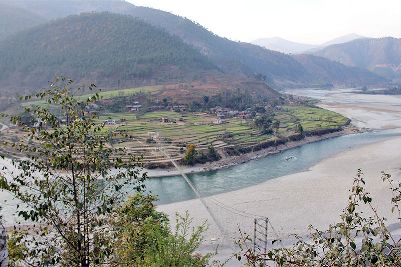 A senic view of Tulta village situated on the bank of Karnali river, in Aacham district, on Sunday, March 24, 2019. Photo: RSS