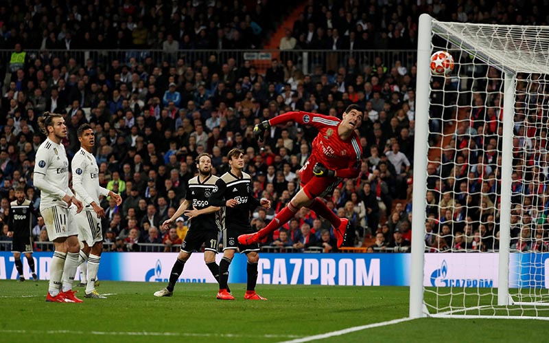 Ajax's Lasse Schone scores their fourth goal during the Champions League Round of 16 Second Leg match between Real Madrid and Ajax Amsterdam, at Santiago Bernabeu, in Madrid, Spain, on March 5, 2019. Photo: Reuters