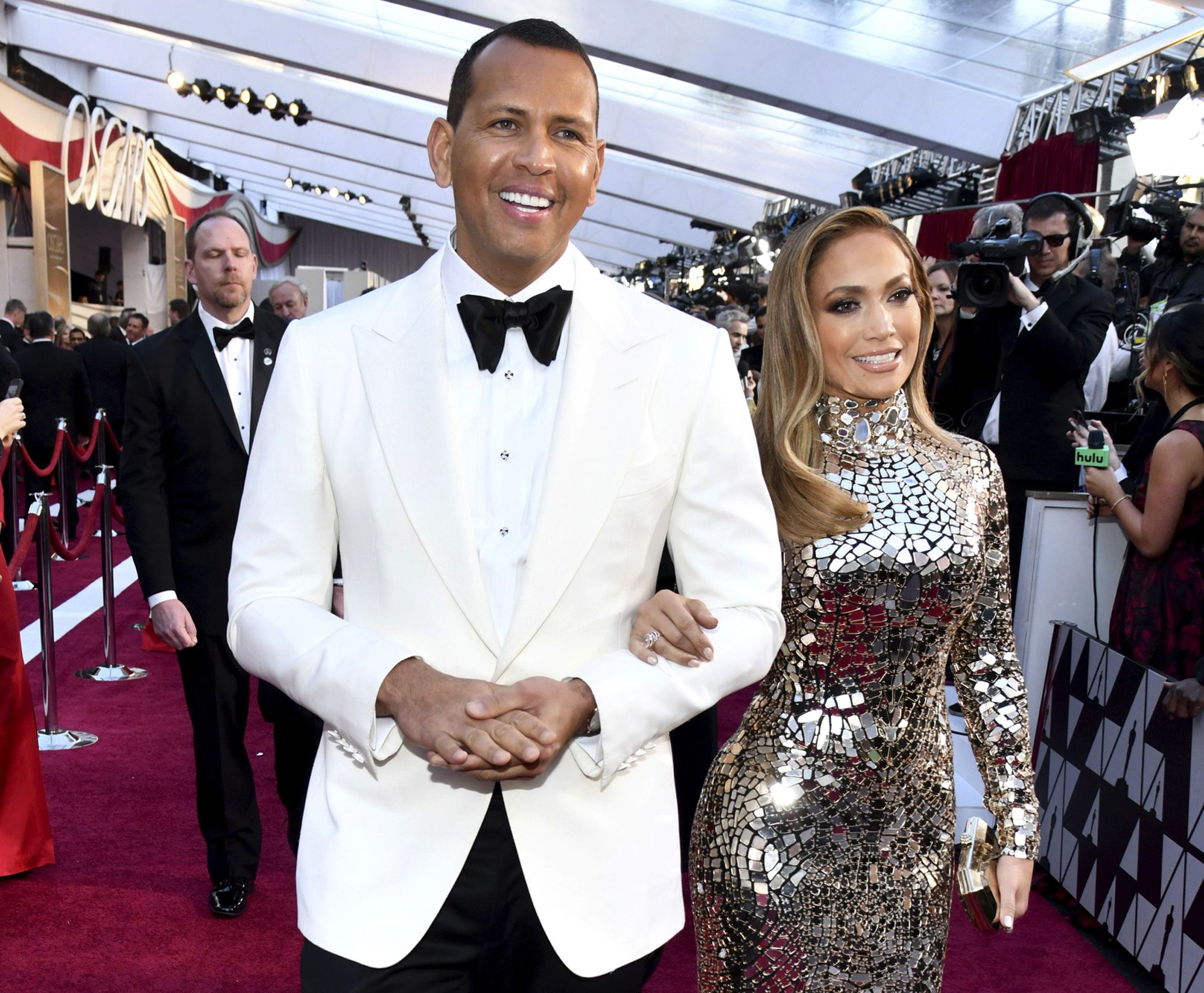 FILE: In this Sunday, February 24, 2019, file photo, Alex Rodriguez, left, and Jennifer Lopez arrive at the Oscars at the Dolby Theatre in Los Angeles. Rodriguez and Lopez are engaged. Photo: AP/File