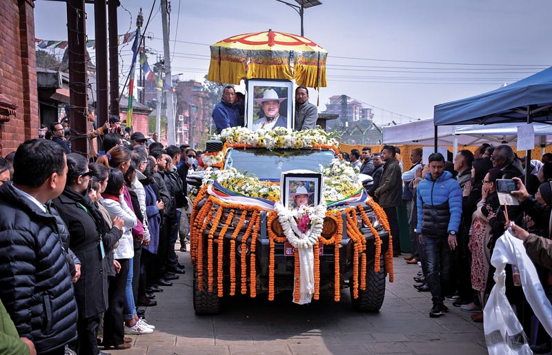 Funeral procession of Ang Tshering Sherpa being taken out, in Kathmandu, on Sunday, March 4, 2019. Photo: THT