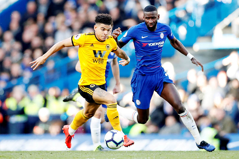 Wolverhampton Wanderers' Morgan Gibbs-White in action with Chelsea's Antonio Rudiger. Photo: Reuters