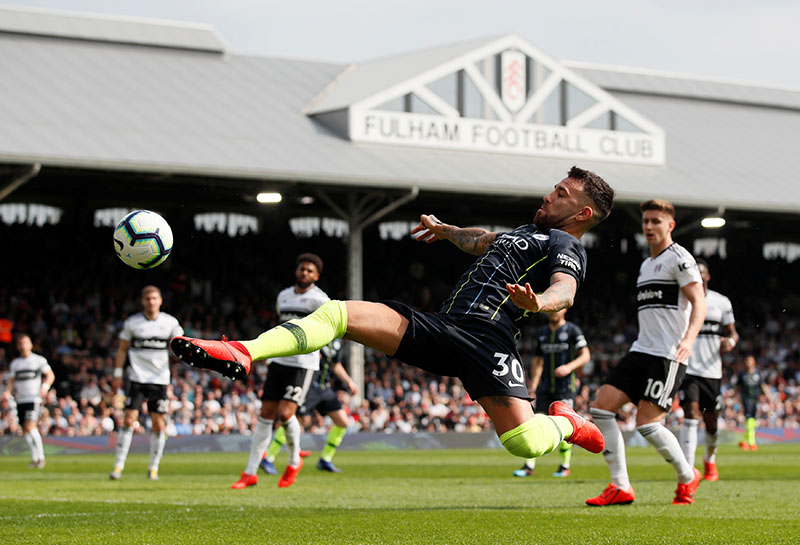 Manchester City's Nicolas Otamendi in action during the Premier League, match between Fulham and Manchester City, at Craven Cottage, in London, Britain, on March 30, 2019. Photo: Reuters