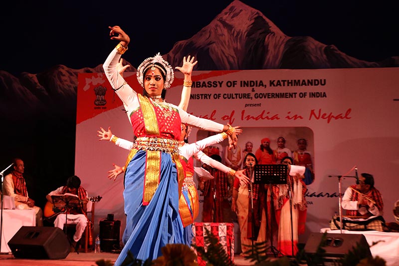 Artistes performing a dance during a cultural programme, at Embassy of India, in Kathmandu, on Wednesday, March 6, 2019. Photo: RSS