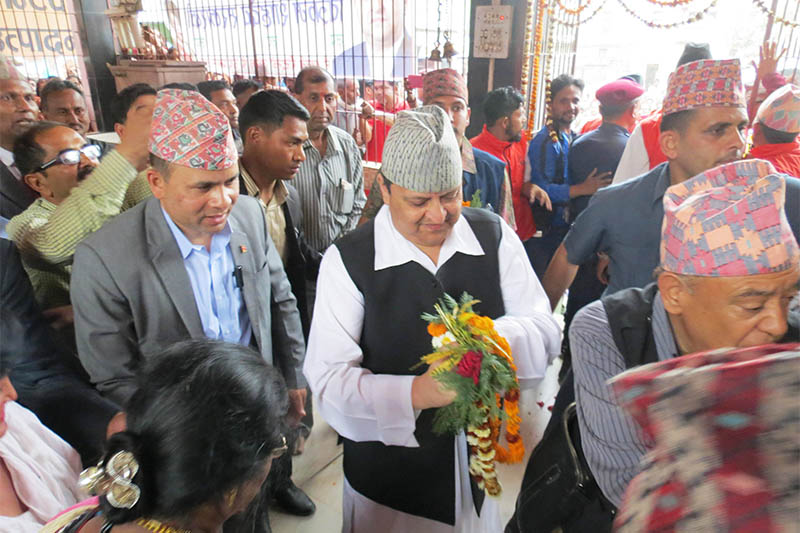 Former king Gyanendra Shah arrives in Malangawa of Sarlahi district today. Photo: Prabhat Kumar Jha