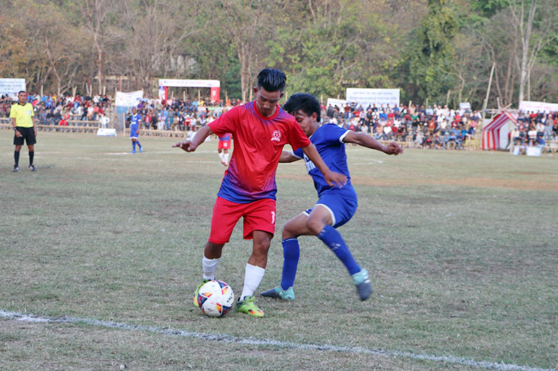 Players in action during Martyr's memorial gold cup in Hetauda, today. Photo: Prakash Dahal