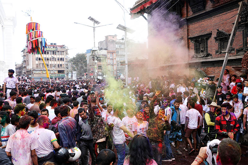 People celebrating Holi festival in Kathmandu. Photo: RSS