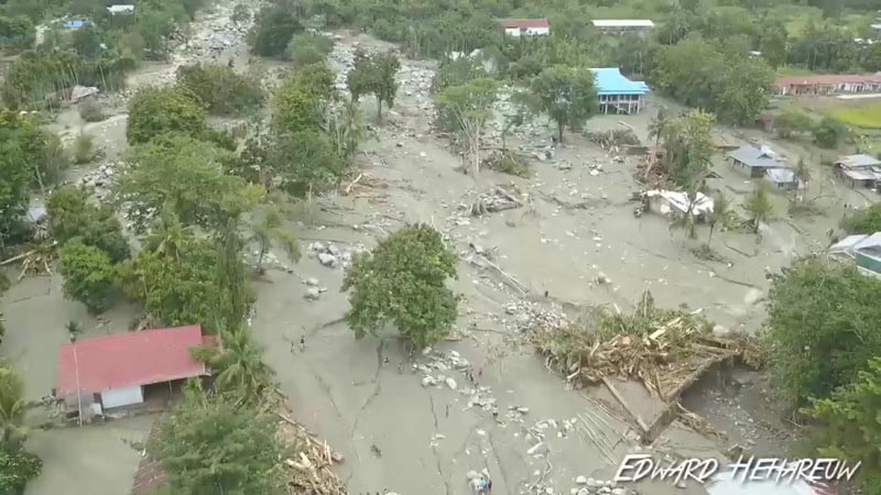 A general view shows the aftermath of a flood in Sentani, Papua province, Indonesia in this still image from a video obtained from social media on  March 17, 2019, Edward Hehareuw via reuters