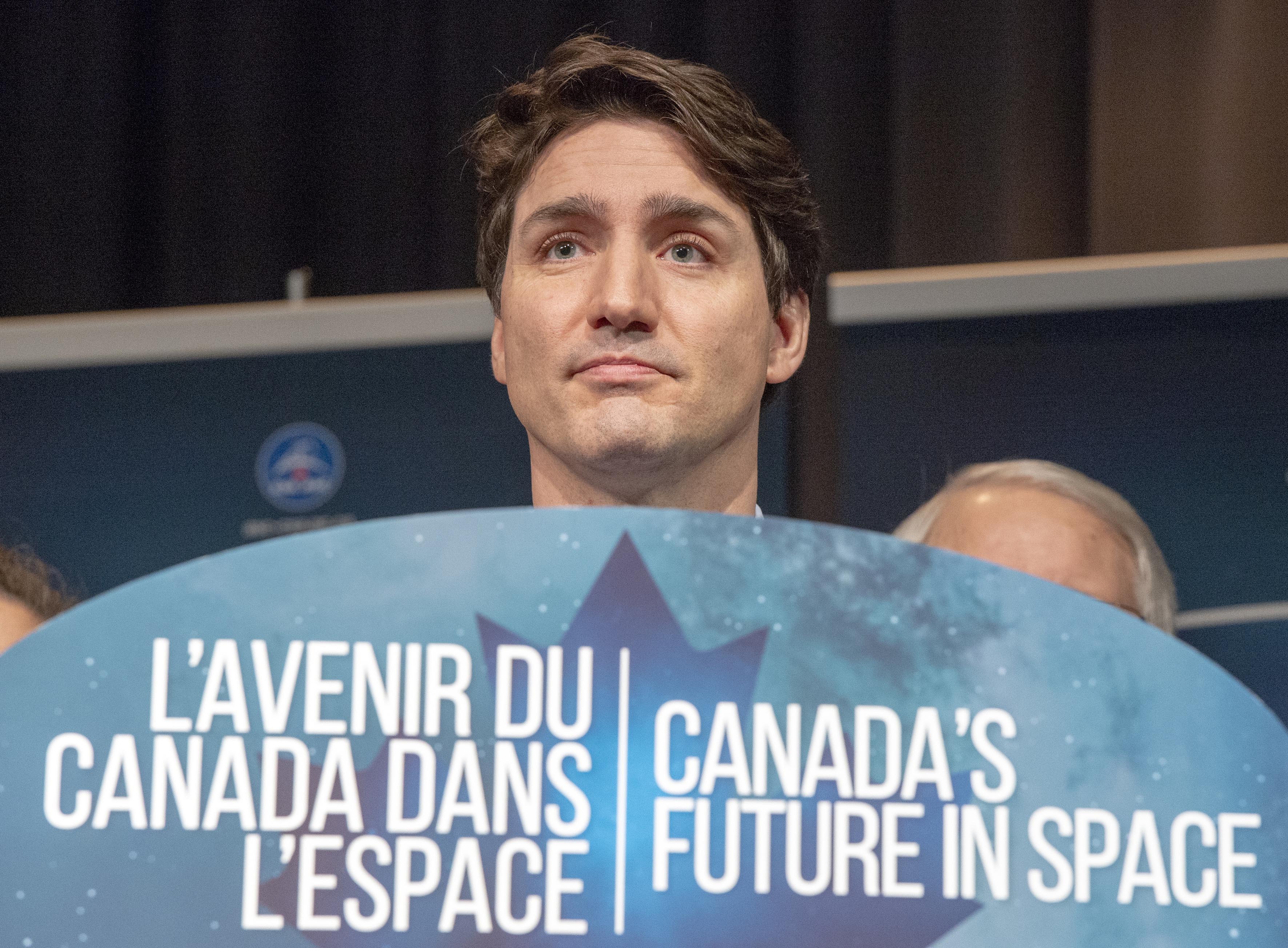 Canada's Prime Minister Justin Trudeau announces during a news conference, Thursday, Feb. 28, 2019, at the Canadian Space Agency headquarters in St. Hubert, Quebec, that Canada will take part in an international lunar space station project. Photo: AP