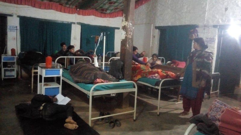 A hospital room filled with patients at Jajarkot District Hospital. Photo: Dinesh Kumar Shrestha/THT