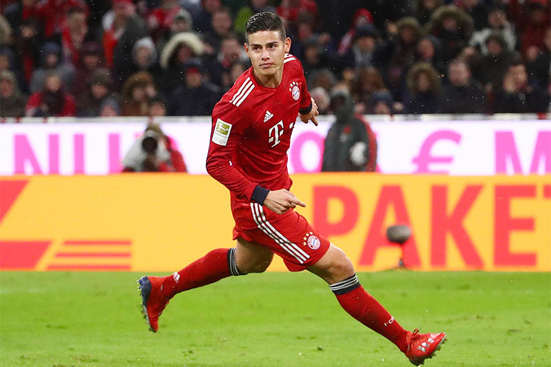 Bayern Munich's James Rodriguez celebrates scoring their second goal. Photo: Reuters