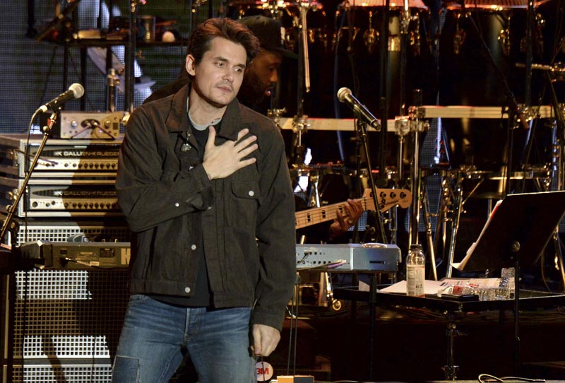 John Mayer gestures to the crowd during the tribute event Mac Miller: A Celebration of Life at the Greek Theatre in Los Angeles on October 31, 2018. Photo:AP/File