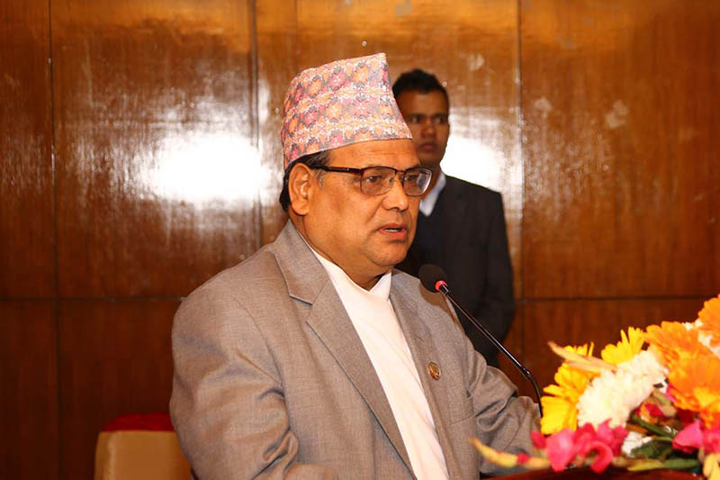 Speaker Krishna Bahadur Mahara speaks at a programme in Kathmandu, on Wednesday, March 27, 2019. Photo: RSS