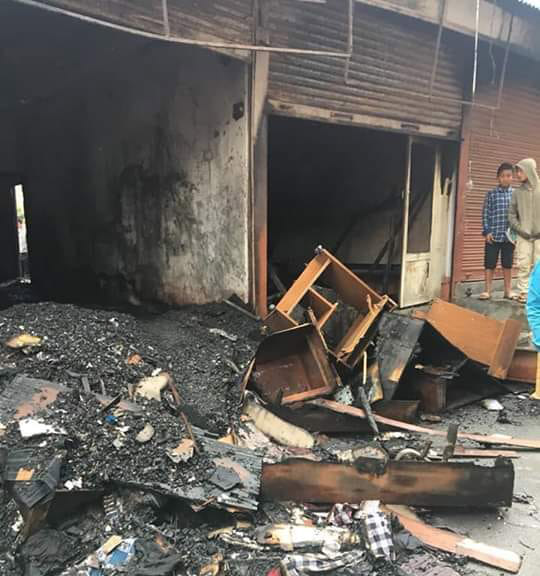 Two shops destroyed by fire in Besisahar Municipality-7, of Lamjung district, on Monday, March 25, 2019. Photo: Ramji Rana/THT