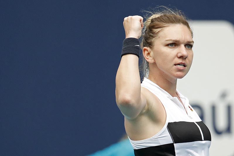 Simona Halep of Romania reacts after winning a point against Polona Hercog of Slovenia (not pictured) in the third round of the Miami Open at Miami Open Tennis Complex, in Miami Gardens, FL, USA, on Mar 24, 2019. Photo: Geoff Burke-USA TODAY Sports via Reuters