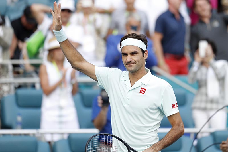 Roger Federer of Switzerland waves to the crowd after his match against Daniil Medvedev of Russia (not pictured) in the fourth round of the Miami Open at Miami Open Tennis Complex, on Miami Gardens, FL, USA, on Mar 27, 2019. Photo: Geoff Burke-USA TODAY Sports via Reuters