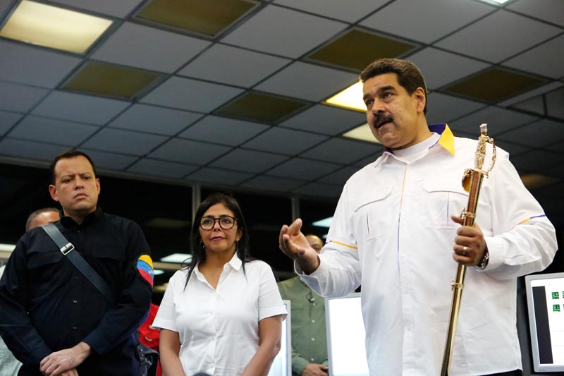 Venezuela's President Nicolas Maduro speaks during his visit to the Hydroelectric Generation System on the Caroni River, near Ciudad Guayana, Bolivar State, Venezuela March 16, 2019. Photo: Miraflores Palace/Handout via Reuters