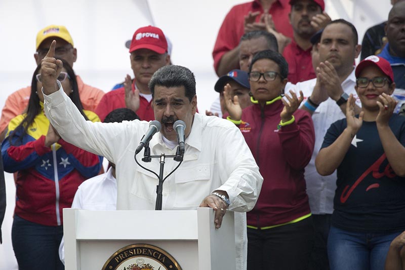 Venezuela's President Nicolas Maduro speaks to supporters during a government rally in Caracas, Venezuela, Saturday, March 9, 2019.  AP: Photo