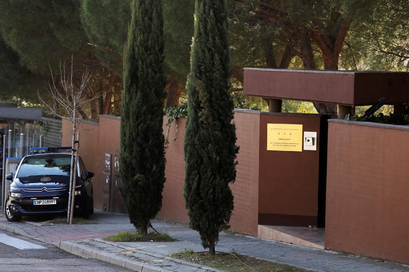 FILE: A Spanish National Police car is seen outside the North Korea's embassy in Madrid, Spain February 28, 2019.Photo: Reuters