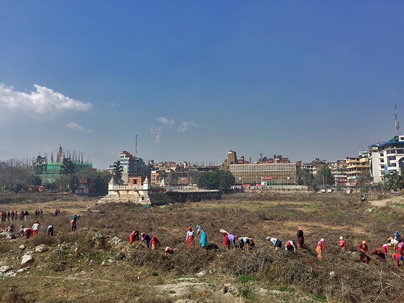 People working at the reconstruction site of Rani Pokhari in Kathmandu, on March 4, 2019. Photo Courtesy: NRA