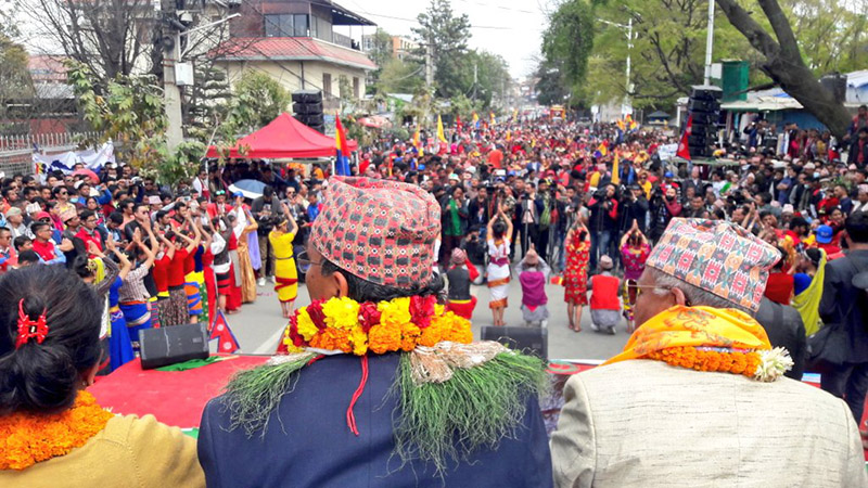 Crowd gathers to mark the conclusion of Rastriya Swabhiman Yatra (National Pride Rally) of Rastriya Prajatantra Party, in Kathmandu, on Friday, March 15, 2019. Photo: Mohan Shrestha, RPP Spokesperson/Twitter