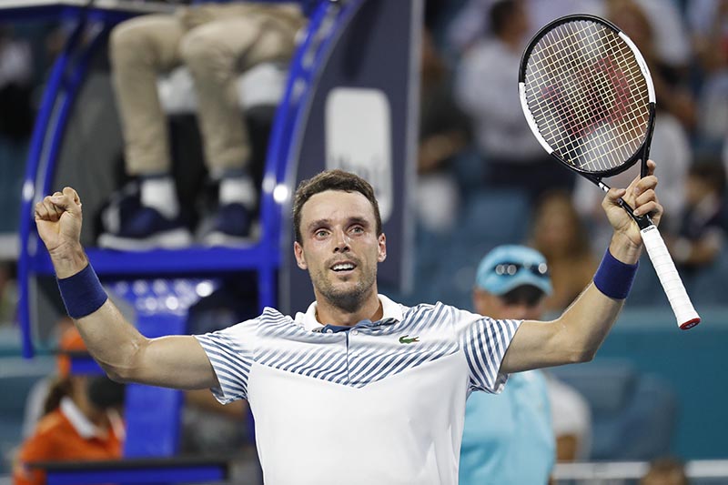 Roberto Bautista Agut of Spain celebrates after his match against Novak Djokovic of Serbia (not pictured) in the fourth round of the Miami Open at Miami Open Tennis Complex, in Miami Gardens, FL, USA, on Mar 26, 2019. Photo: Geoff Burke-USA TODAY Sports