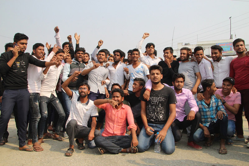 FILE: Students carrying out a protest after the Social Studies exam of SEE got cancelled due to leakage of question paper, in Gaur, district headquarters of Rautahat, on Friday, March 29, 2019. Photo: Prabhat Kumar Jha/THT