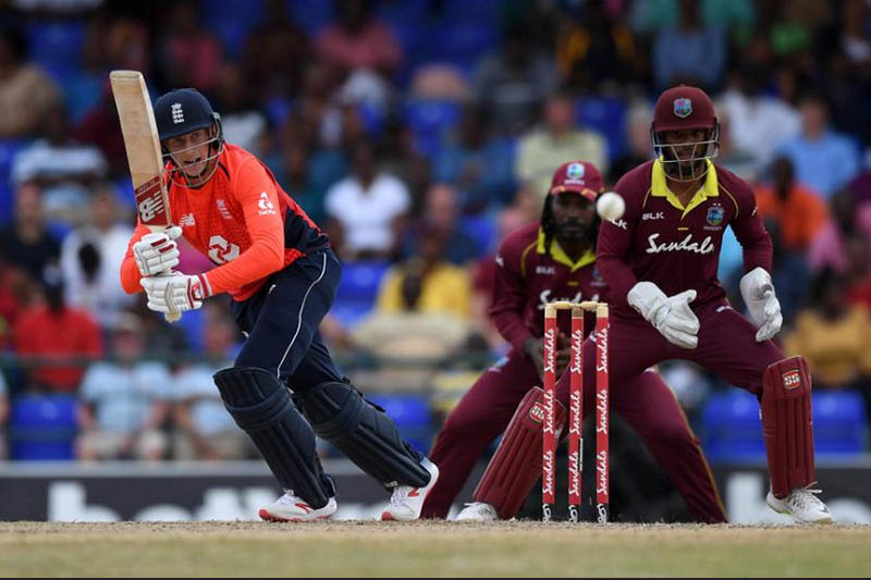 England's Sam Billing plays a shot against West Indies during their second T20 International. Courtesy: ICC