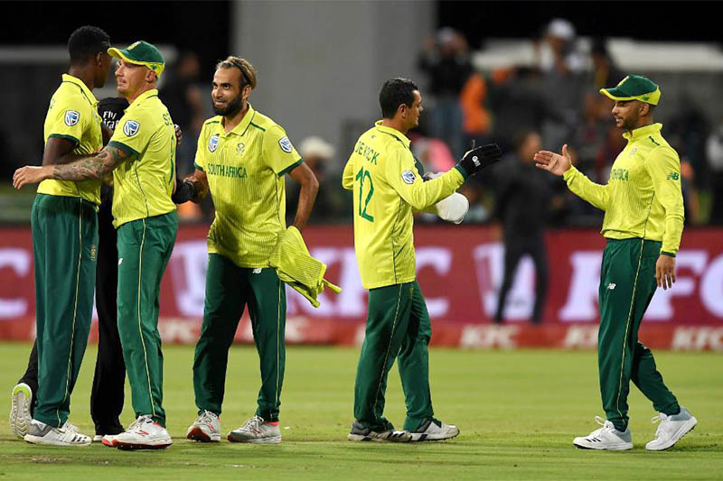 South African players celebrate after winning a series against Sri Lanka. Courtesy: ICC
