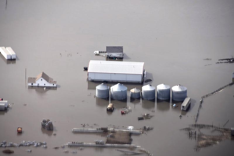 This Monday, March 18, 2019 photo taken by the South Dakota Civil Air Patrol and provided by the Iowa Department of Homeland Security and Emergency Management, shows flooding along the Missouri River in rural Iowa north of Omaha, Neb. Photo: Iowa Homeland Security and Emergency Management via AP