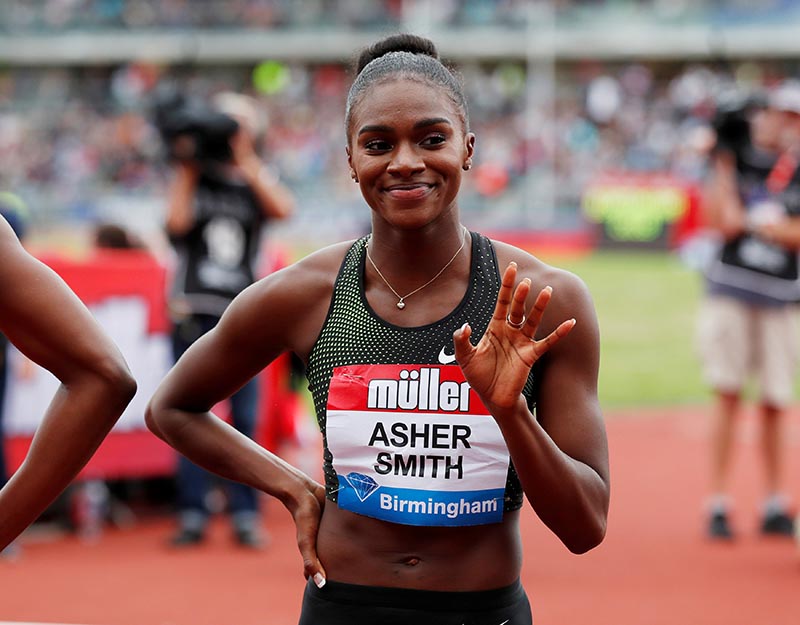 Britain's Dina Asher-Smith waves after finishing second in the women's 200m athletics during the Diamond League, at Birmingham Grand Prix  Alexander Stadium, in Birmingham, Britain, on August 18, 2018. Photo: Action Images via Reuters/ File