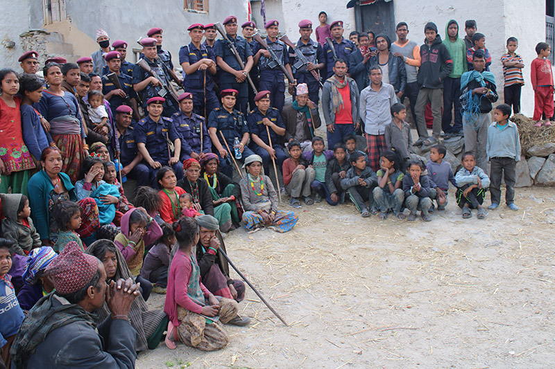 Police in Bajura district carry out a campaign to curb child marriage in the district. Photo: Prakash Singh/THT