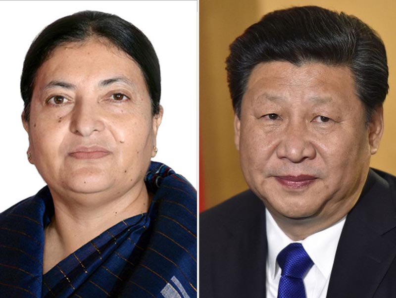 This combo image shows President Bidya Devi Bhandari and Chinese President Xi Jinping (right). Photo: THT