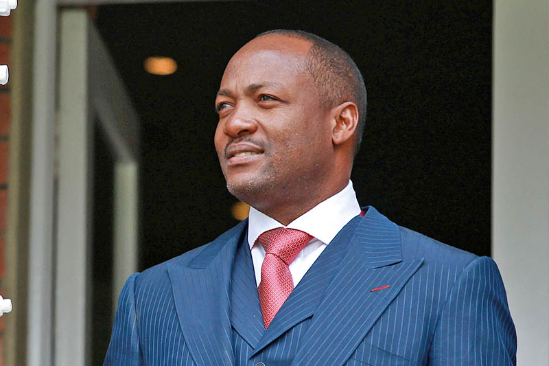 File: Former West Indies cricketer Brian Lara watches the match. Mandatory Credit: Peter Cziborra
