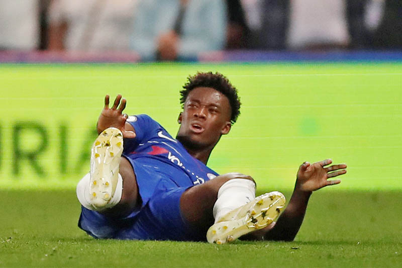 Chelsea's Callum Hudson-Odoi after sustaining an injury. Photo: Reuters