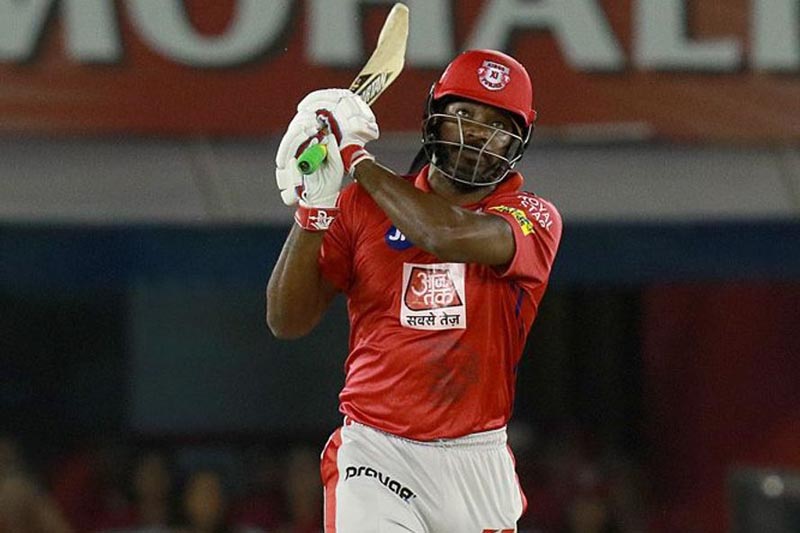 Chris Gayle of KXIP plays a shot during match 28 of the Vivo Indian Premier League Season 12, 2019 between the Kings XI Punjab and the Royal Challengers Bangalore held at the IS Bindra Stadium, Mohali on the 13th April 2019. Photo Courtesy: IPLT20.com